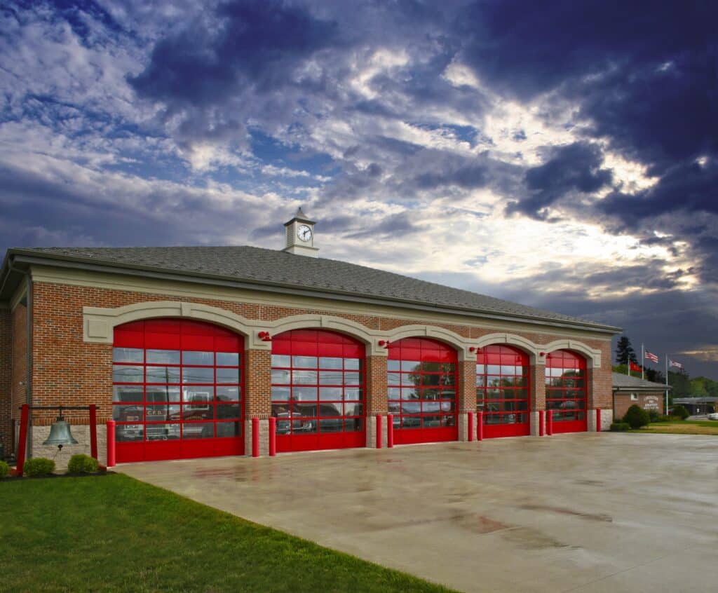 commercial garage doors at a fire station